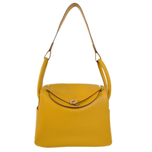 High Quality Replica Hermes Lindy 30CM Havanne Handbags 1057 Yellow Leather Golden Hardware - Click Image to Close